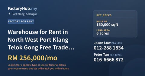 Factory For Rent - Warehouse for Rent in North West Port Klang Telok Gong Free Trade Zone - Port Klang, Selangor