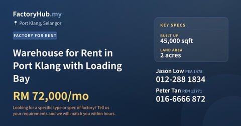 Factory For Rent - Warehouse for Rent in Port Klang with Loading Bay - Port Klang, Selangor