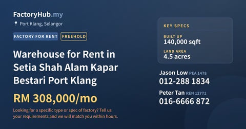 Factory For Rent - Warehouse for Rent in Setia Shah Alam Kapar Bestari Port Klang - Port Klang, Selangor