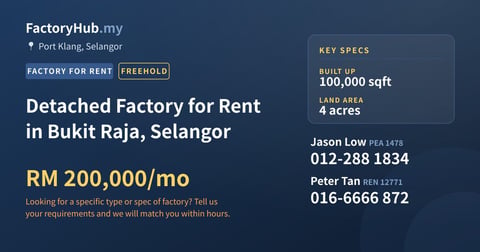 Factory For Rent - Detached Factory for Rent in Bukit Raja, Selangor - Port Klang, Selangor