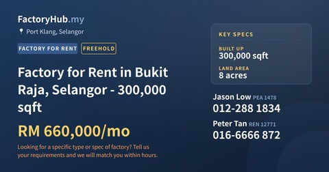 Factory For Rent - Factory for Rent in Bukit Raja, Selangor - 300,000 sqft - Port Klang, Selangor