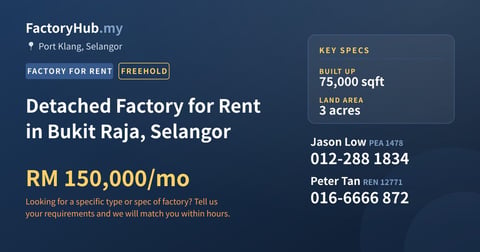 Factory For Rent - Detached Factory for Rent in Bukit Raja, Selangor - Port Klang, Selangor