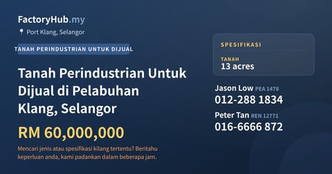 Tanah Untuk Dijual - Tanah Perindustrian Untuk Dijual di Pelabuhan Klang, Selangor - Port Klang, Selangor
