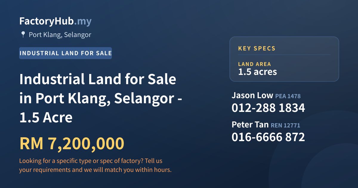 Land For Sale - Industrial Land for Sale in Port Klang, Selangor - 1.5 Acre - Port Klang, Selangor