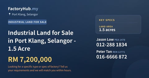 Land For Sale - Industrial Land for Sale in Port Klang, Selangor - 1.5 Acre - Port Klang, Selangor