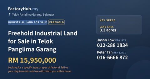 Land For Sale - Freehold Industrial Land for Sale in Telok Panglima Garang - Telok Panglima Garang, Selangor