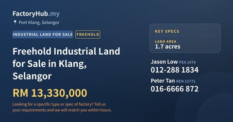 Land For Sale - Freehold Industrial Land for Sale in Klang, Selangor - Port Klang, Selangor
