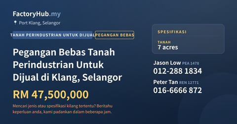 Tanah Untuk Dijual - Pegangan Bebas Tanah Perindustrian Untuk Dijual di Klang, Selangor - Port Klang, Selangor