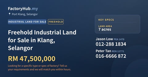 Land For Sale - Freehold Industrial Land for Sale in Klang, Selangor - Port Klang, Selangor