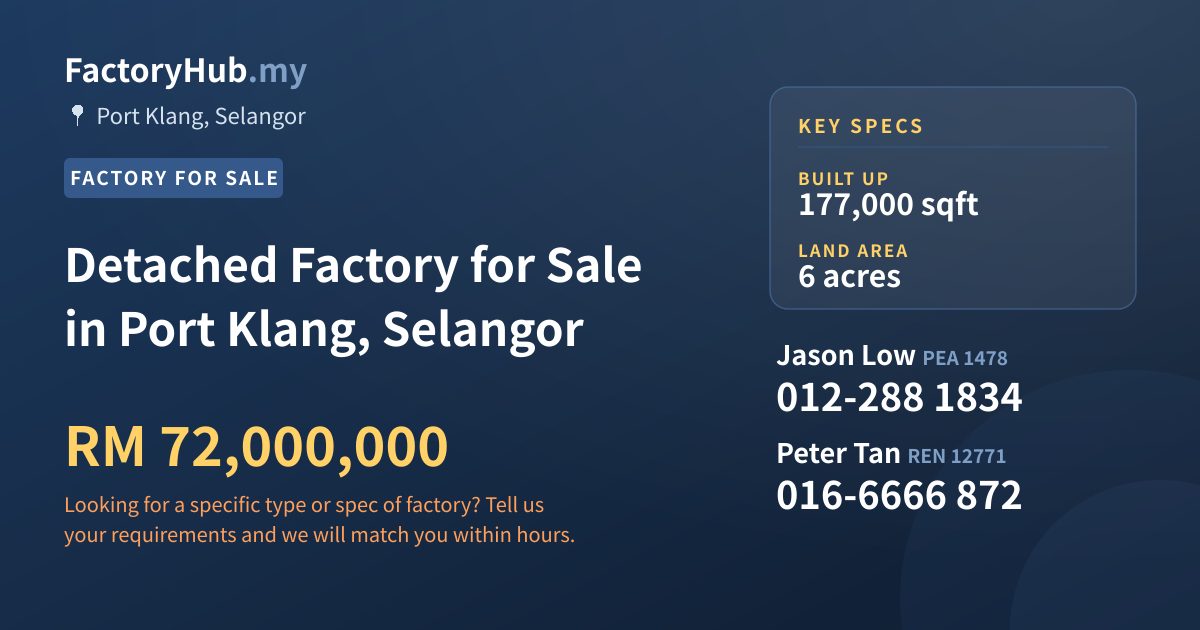 Factory For Sale - Detached Factory for Sale in Port Klang, Selangor - Port Klang, Selangor