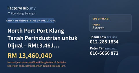 Tanah Untuk Dijual - North Port Port Klang Tanah Perindustrian untuk Dijual – RM13.46J 130680kp - Port Klang, Selangor