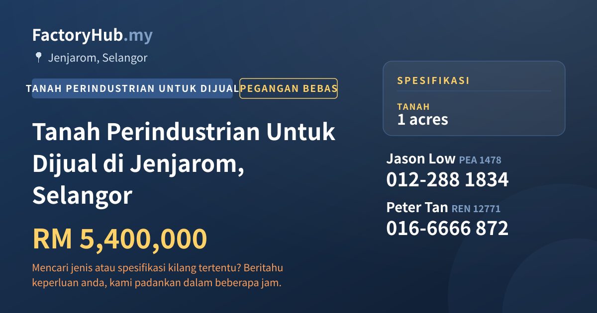 Tanah Untuk Dijual - Tanah Perindustrian Untuk Dijual di Jenjarom, Selangor - Jenjarom, Selangor