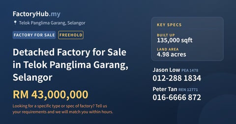 Factory For Sale - Detached Factory for Sale in Telok Panglima Garang, Selangor - Telok Panglima Garang, Selangor