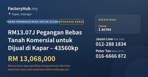 Tanah Untuk Dijual - RM13.07J Pegangan Bebas Tanah Komersial untuk Dijual di Kapar – 43560kp - Kapar, Selangor
