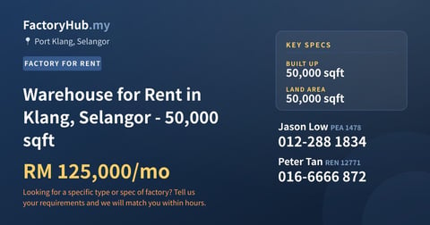 Factory For Rent - Warehouse for Rent in Klang, Selangor - 50,000 sqft - Port Klang, Selangor