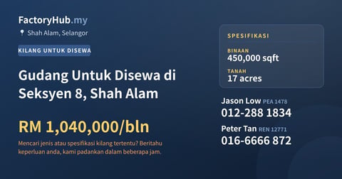 Kilang Untuk Disewa - Gudang Untuk Disewa di Seksyen 8, Shah Alam - Shah Alam, Selangor