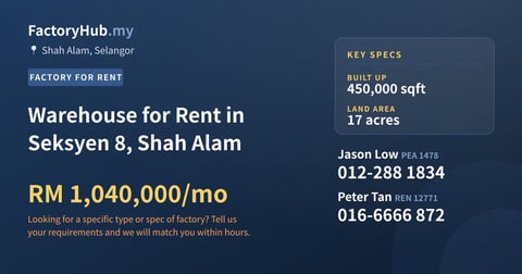 Factory For Rent - Warehouse for Rent in Seksyen 8, Shah Alam - Shah Alam, Selangor