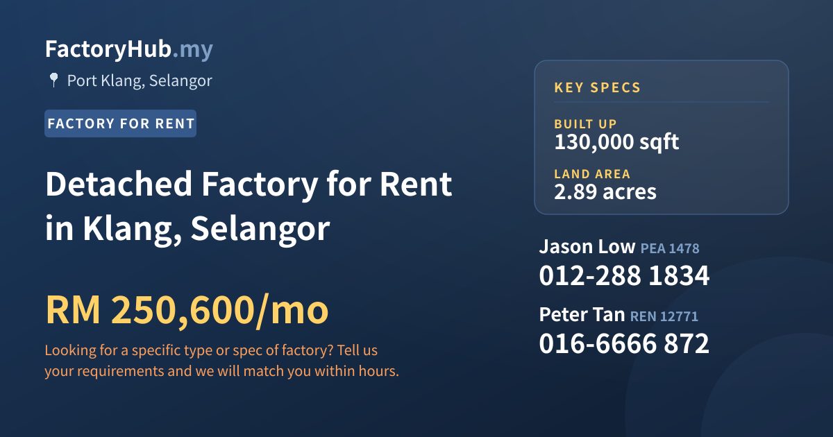 Factory For Rent - Detached Factory for Rent in Klang, Selangor - Port Klang, Selangor