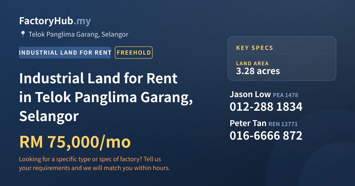 Land For Rent - Industrial Land for Rent in Telok Panglima Garang, Selangor - Telok Panglima Garang, Selangor