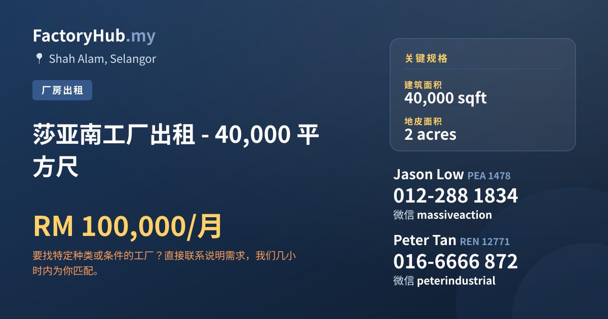 工厂 出租 - 莎亚南工厂出租 - 40,000 平方尺 - Shah Alam, Selangor