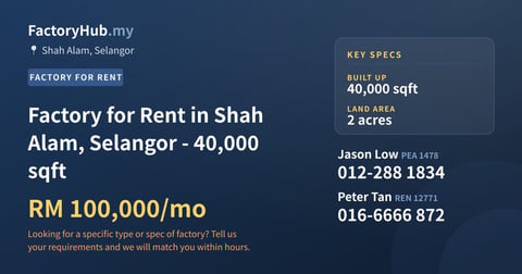 Factory For Rent - Factory for Rent in Shah Alam, Selangor - 40,000 sqft - Shah Alam, Selangor