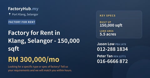 Factory For Rent - Factory for Rent in Klang, Selangor - 150,000 sqft - Port Klang, Selangor