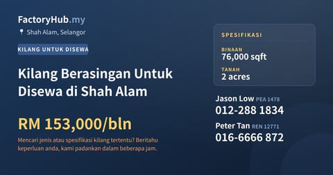Kilang Untuk Disewa - Kilang Berasingan Untuk Disewa di Shah Alam - Shah Alam, Selangor