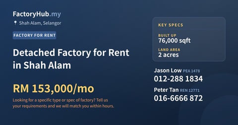 Factory For Rent - Detached Factory for Rent in Shah Alam - Shah Alam, Selangor