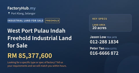Land For Sale - West Port Pulau Indah Freehold Industrial Land for Sale - Port Klang, Selangor