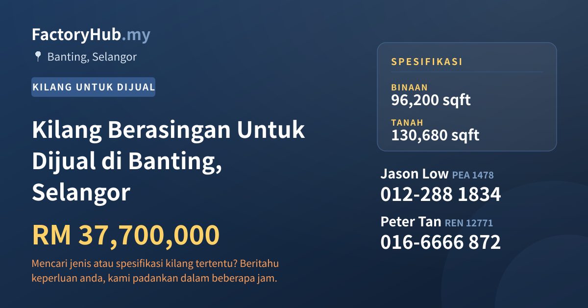Kilang Untuk Dijual - Kilang Berasingan Untuk Dijual di Banting, Selangor - Banting, Selangor