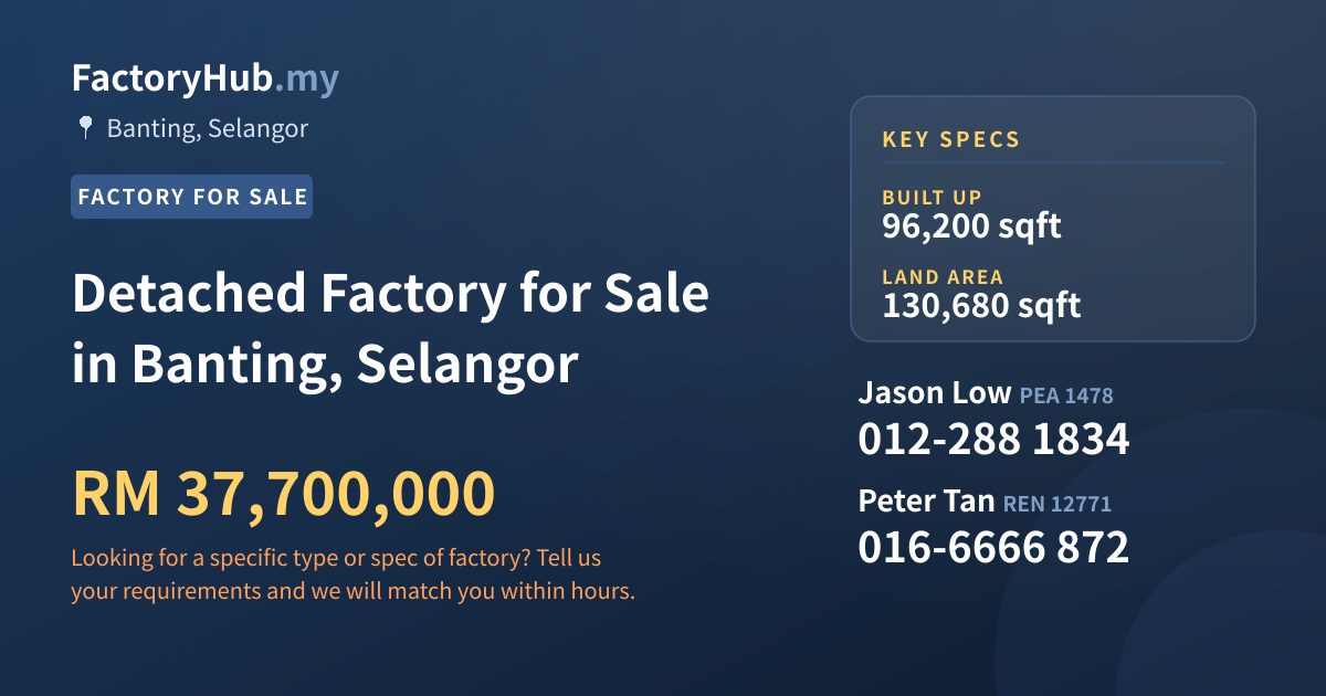 Factory For Sale - Detached Factory for Sale in Banting, Selangor - Banting, Selangor