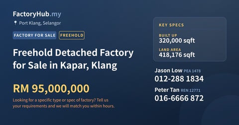 Factory For Sale - Freehold Detached Factory for Sale in Kapar, Klang - Port Klang, Selangor