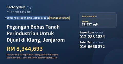 Tanah Untuk Dijual - Pegangan Bebas Tanah Perindustrian Untuk Dijual di Klang, Jenjarom - Port Klang, Selangor