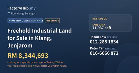 Land For Sale - Freehold Industrial Land for Sale in Klang, Jenjarom - Port Klang, Selangor
