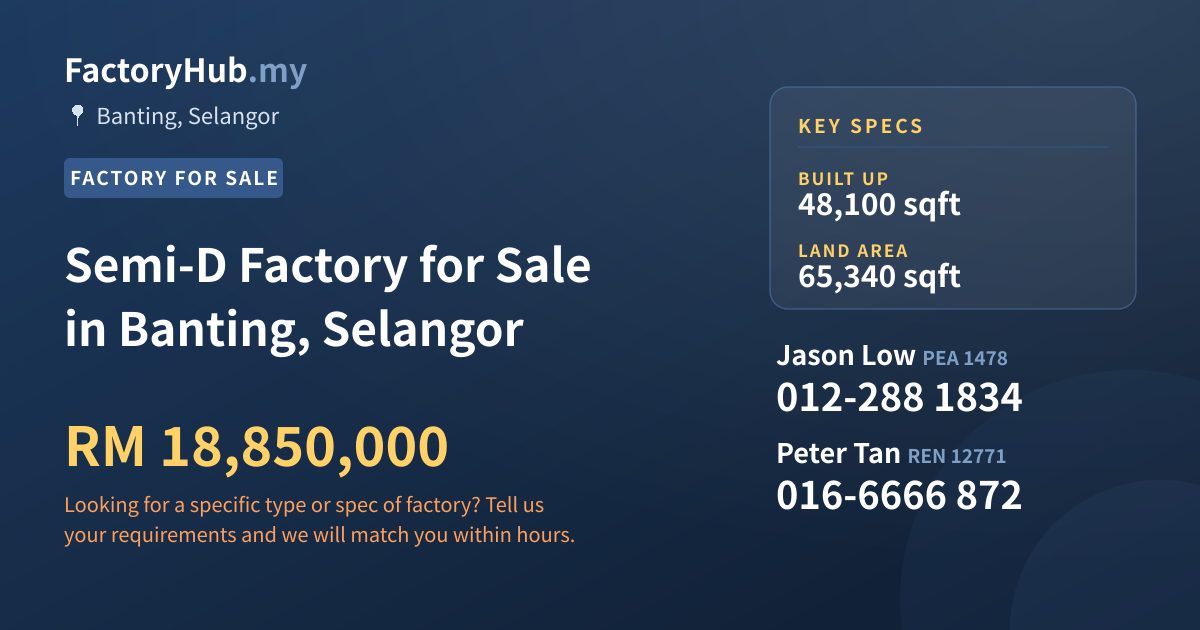 Factory For Sale - Semi-D Factory for Sale in Banting, Selangor - Banting, Selangor
