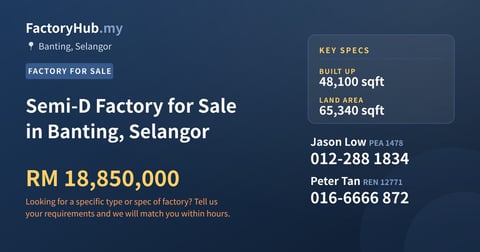 Factory For Sale - Semi-D Factory for Sale in Banting, Selangor - Banting, Selangor