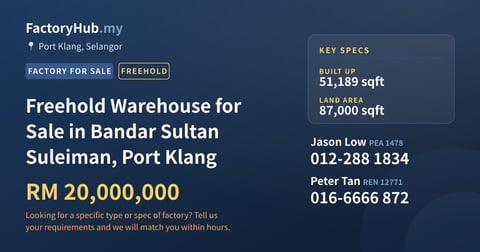 Factory For Sale - Freehold Warehouse for Sale in Bandar Sultan Suleiman, Port Klang - Port Klang, Selangor