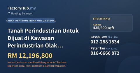 Tanah Untuk Dijual - Tanah Perindustrian Untuk Dijual di Kawasan Perindustrian Olak Lempit, Banting - Banting, Selangor