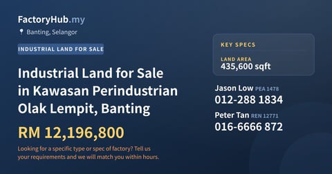 Land For Sale - Industrial Land for Sale in Kawasan Perindustrian Olak Lempit, Banting - Banting, Selangor