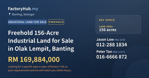 Land For Sale - Freehold 156-Acre Industrial Land for Sale in Olak Lempit, Banting - Banting, Selangor