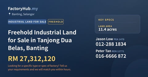 Land For Sale - Freehold Industrial Land for Sale in Tanjong Dua Belas, Banting - Banting, Selangor