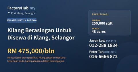 Kilang Untuk Disewa - Kilang Berasingan Untuk Disewa di Klang, Selangor - Port Klang, Selangor