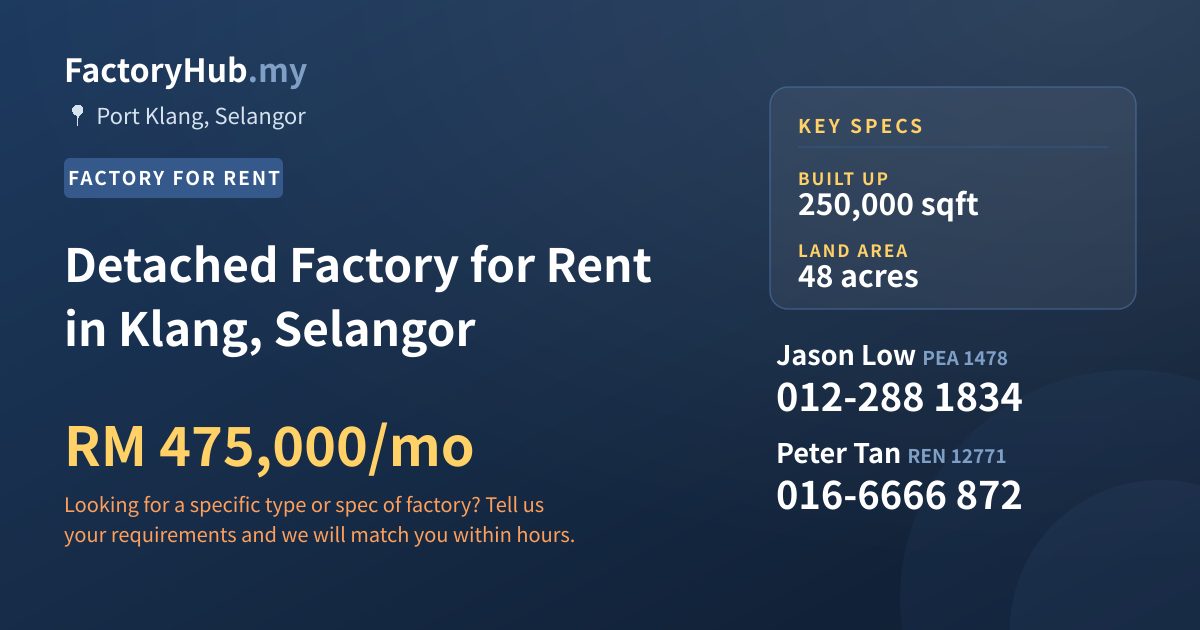 Factory For Rent - Detached Factory for Rent in Klang, Selangor - Port Klang, Selangor