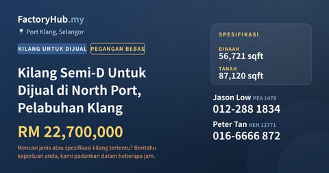 Kilang Untuk Dijual - Kilang Semi-D Untuk Dijual di North Port, Pelabuhan Klang - Port Klang, Selangor