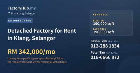 Factory For Rent - Detached Factory for Rent in Klang, Selangor - Port Klang, Selangor