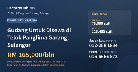 Kilang Untuk Disewa - Gudang Untuk Disewa di Telok Panglima Garang, Selangor - Telok Panglima Garang, Selangor
