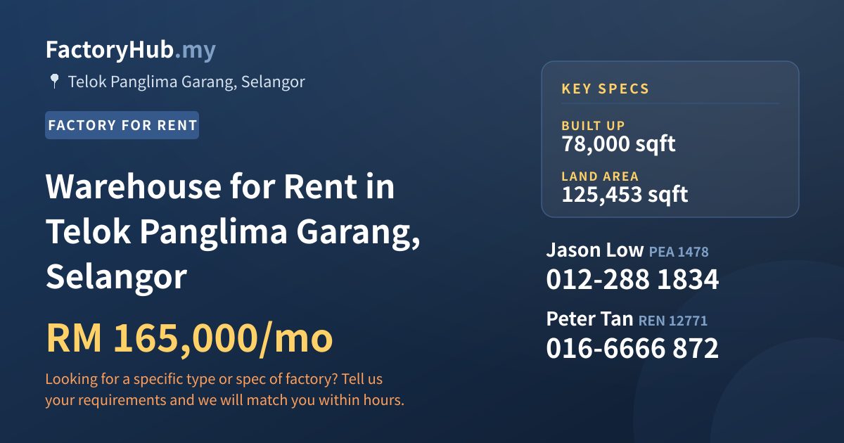 Factory For Rent - Warehouse for Rent in Telok Panglima Garang, Selangor - Telok Panglima Garang, Selangor