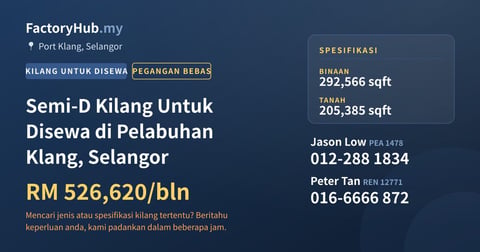 Kilang Untuk Disewa - Semi-D Kilang Untuk Disewa di Pelabuhan Klang, Selangor - Port Klang, Selangor