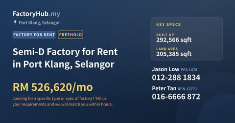 Factory For Rent - Semi-D Factory for Rent in Port Klang, Selangor - Port Klang, Selangor