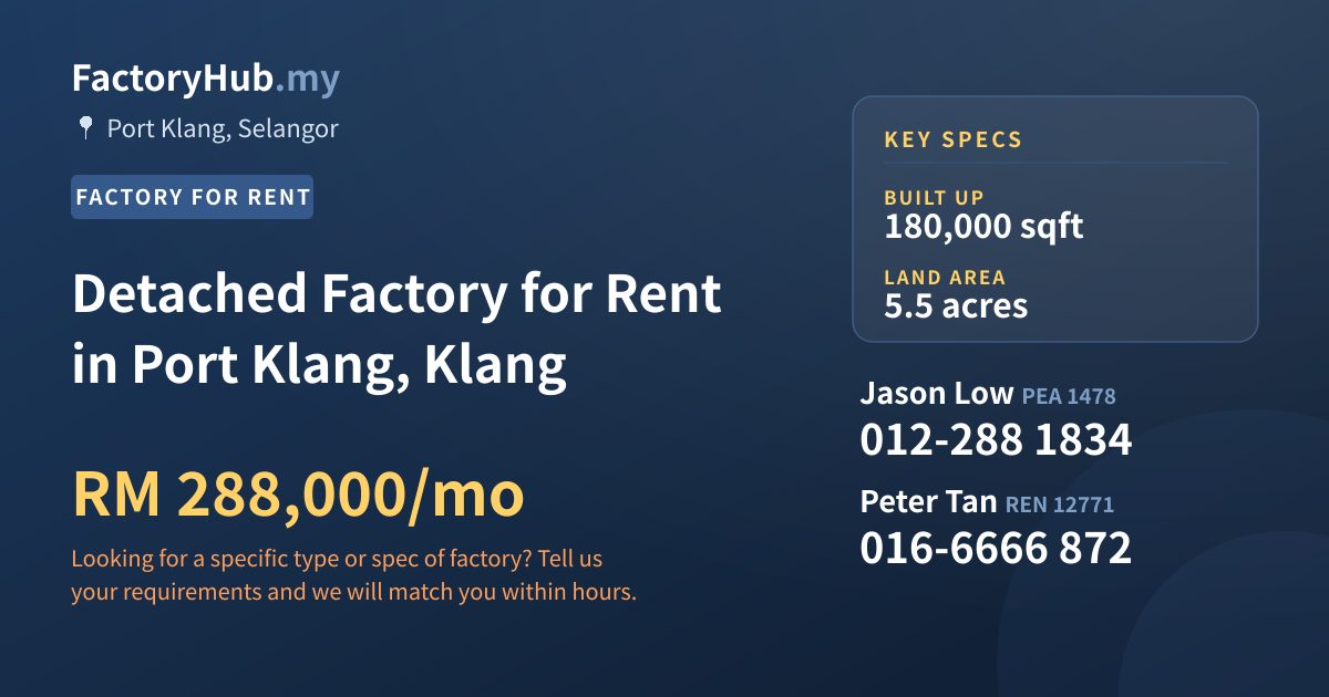Factory For Rent - Detached Factory for Rent in Port Klang, Klang - Port Klang, Selangor